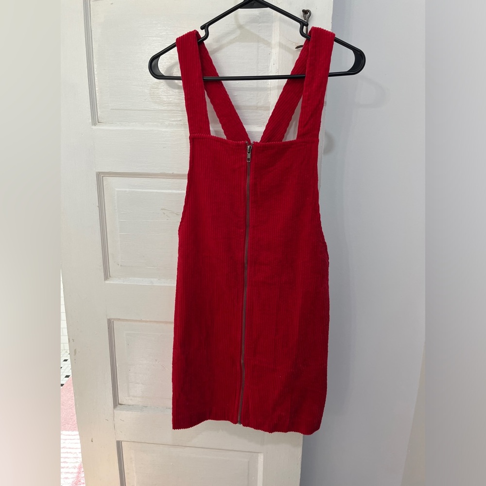 Red corduroy, mini overall style dress size medium